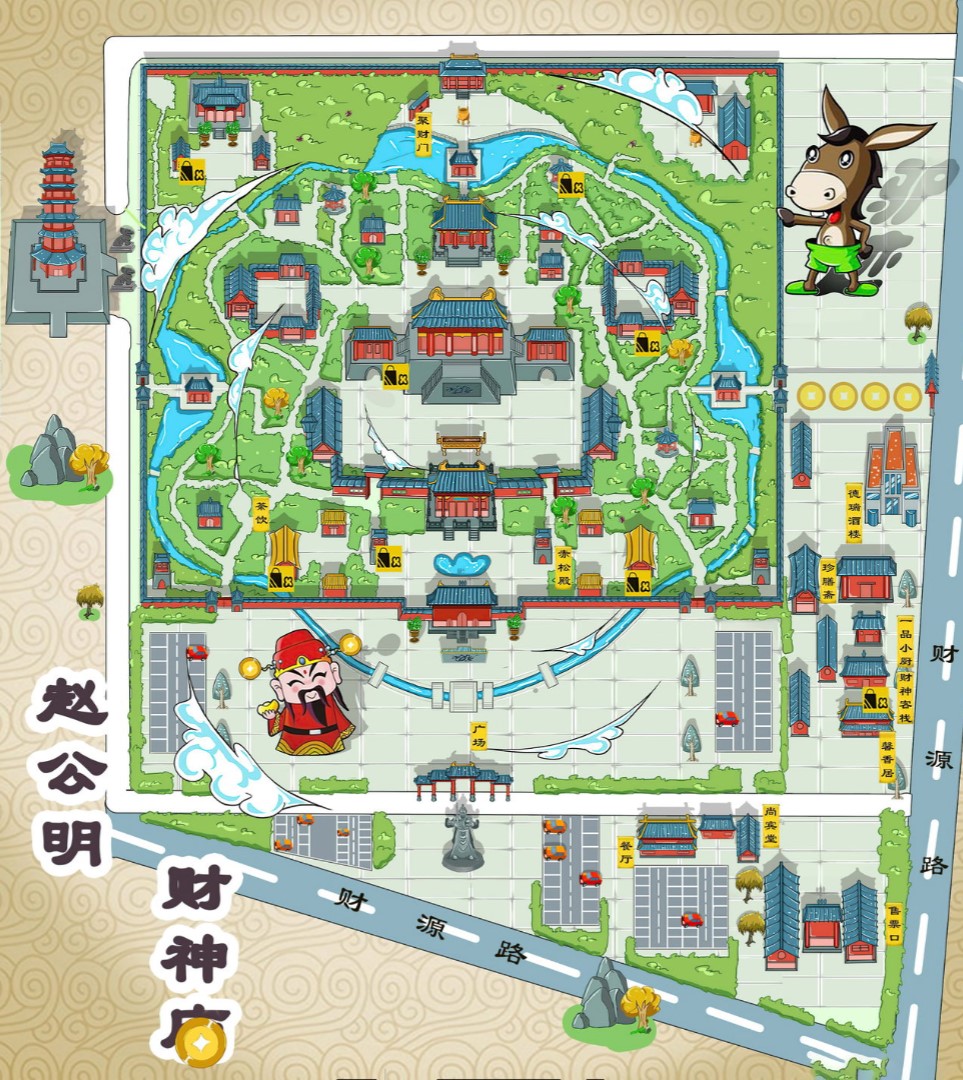 花山寺庙类手绘地图
